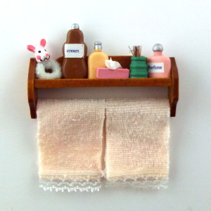 Walnut Shelf with Towels & Toiletries