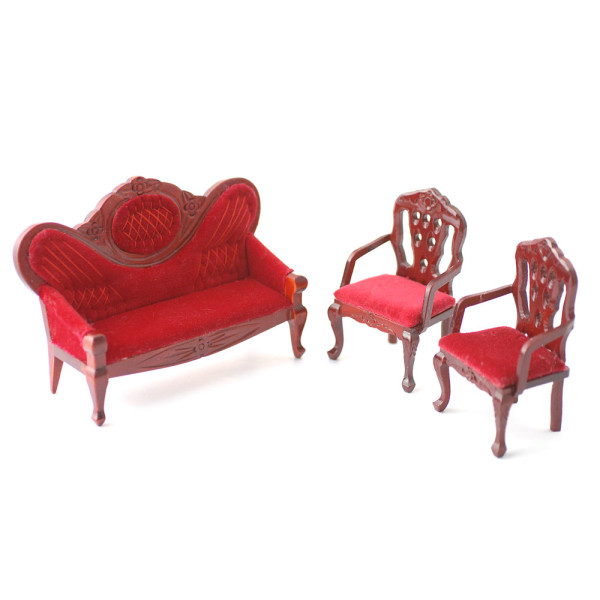 Sofa and 2 Chairs Red